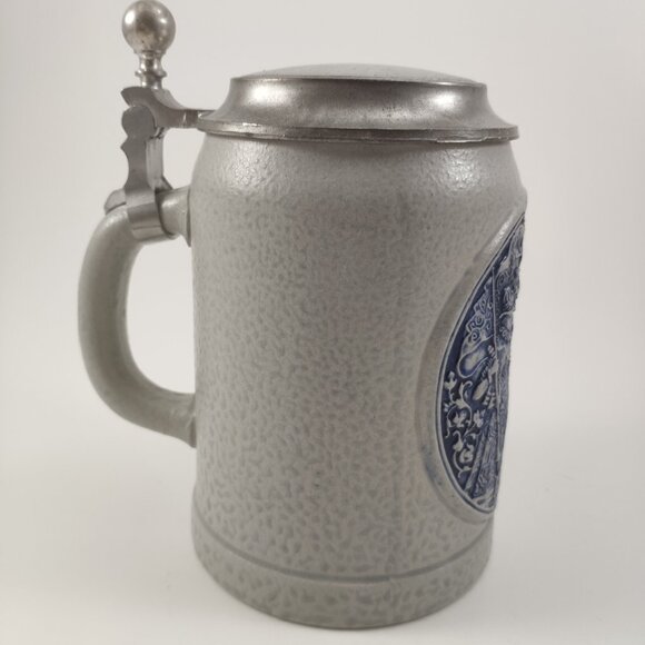 Gerz Salt Glaze Stein Relief Embossed Pottery with Pewter Lid Vtg W.Germany 6.5" - Picture 2 of 13